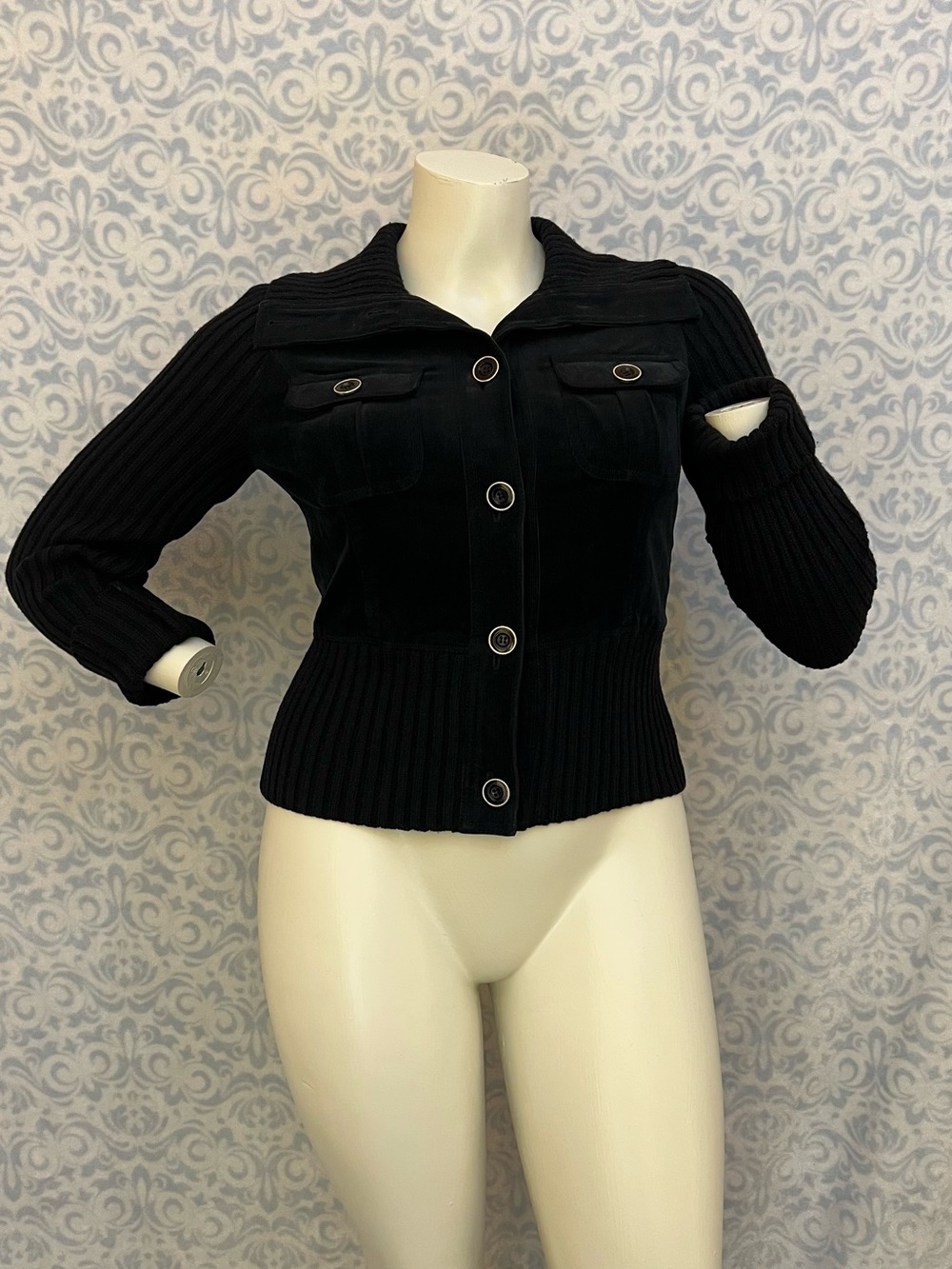 St.john Black Ribbed Button-Front Women's Jacket size 4(s)
